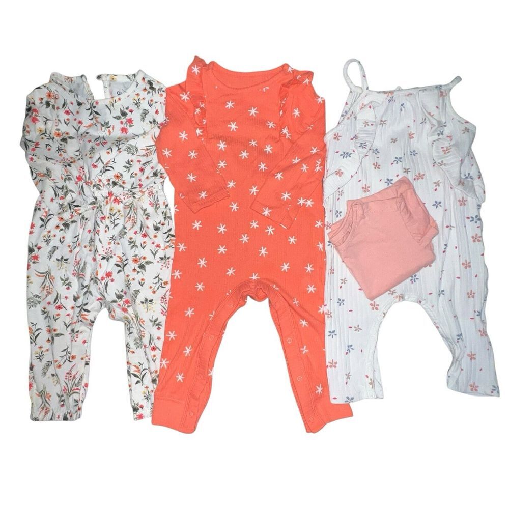 Set Of 3 Girls Baby One Piece Outfits Floral Stars 12 Months Cat & Jack Old Navy